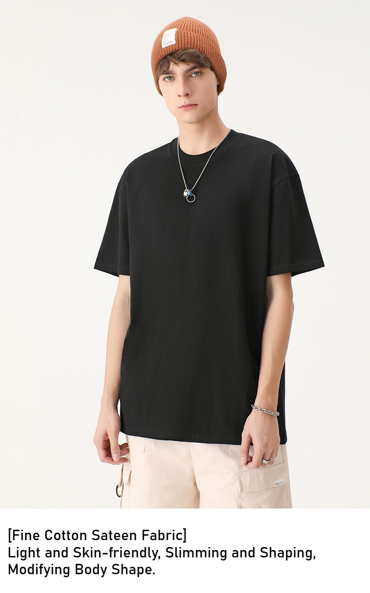 2025 New Heavy Cotton T-Shirt | 230g Combed Cotton Front Shoulder Crew Neck Short Sleeve, Same Solid Color Casual T-Shirt for Men and Women