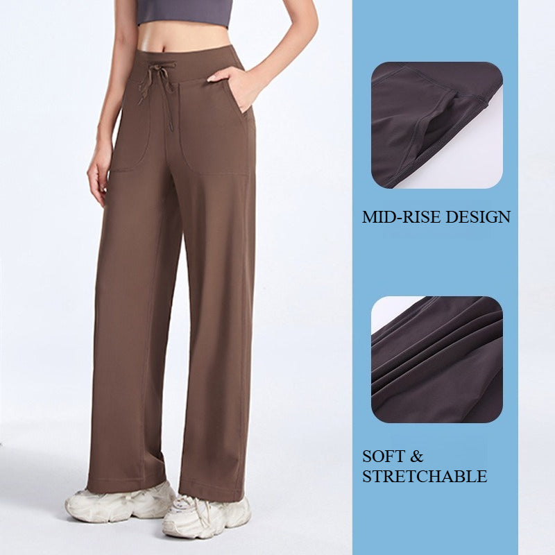 Naked Feeling High Waist Wide Leg Yoga Pants, Women Drawstring Fitness Running Pants