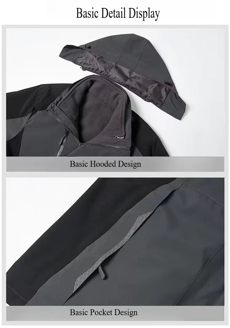 A Must-Have for Winter Outdoor Hiking! Unisex Couple’s 3-in-1 Shell Jacket, Thickened for Warmth, Balancing Casual Style and Trendiness, Youth-oriented Outerwear