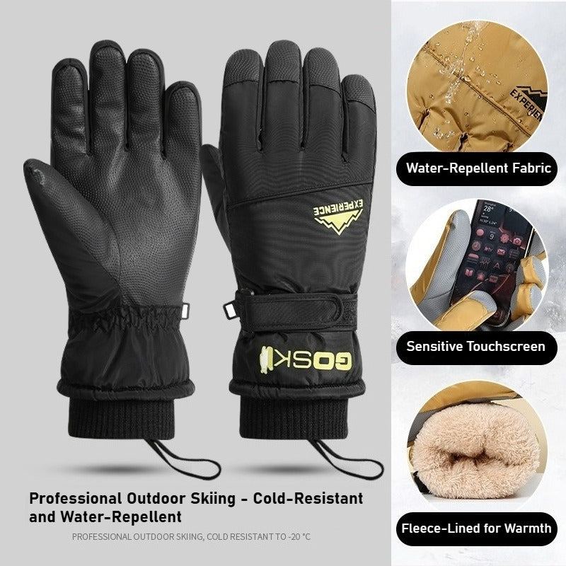 Ski gloves for men and women with fleece thickened in winter, outdoor cold protection and warmth, windproof waterproof touch screen couple cycling gloves