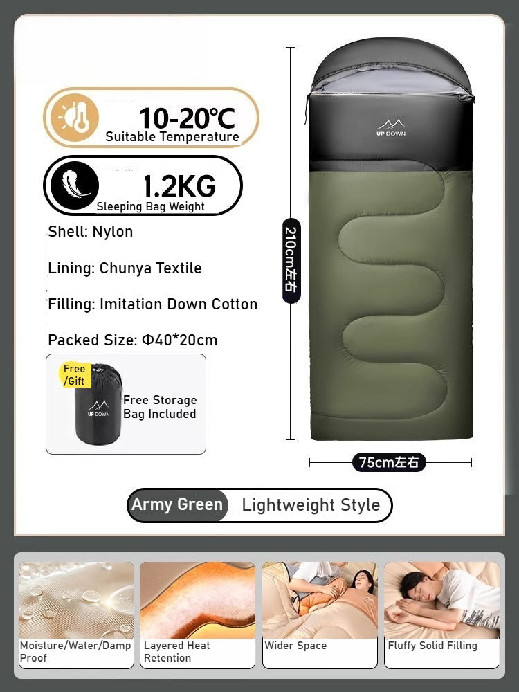 Portable Adult Fall Winter Sleeping Bag - Outdoor Thickened Warm Windproof Cold-Resistant for Car