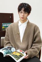 Men's Solid Color Stand Collar Knitted Cardigan