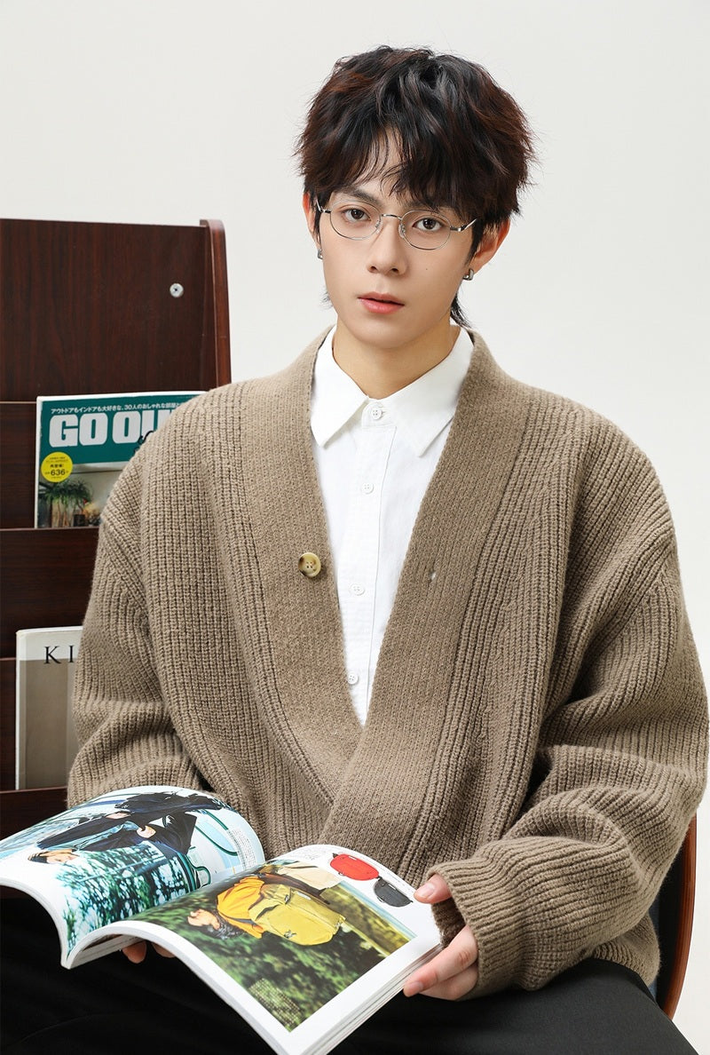 Men's Solid Color Stand Collar Knitted Cardigan