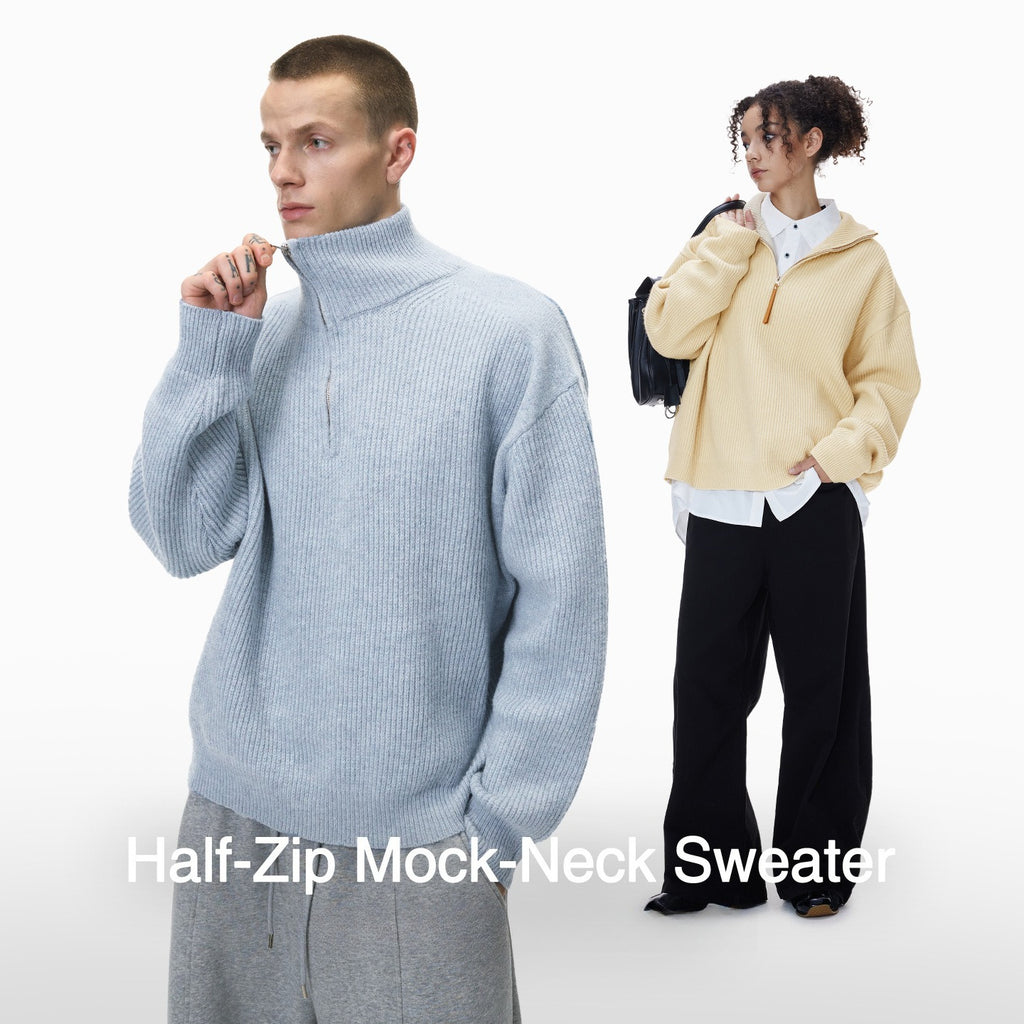 Lazy and relaxed! Jiezhan semi-zipper turtleneck sweater 2025 winter old money style retro street men's clothing