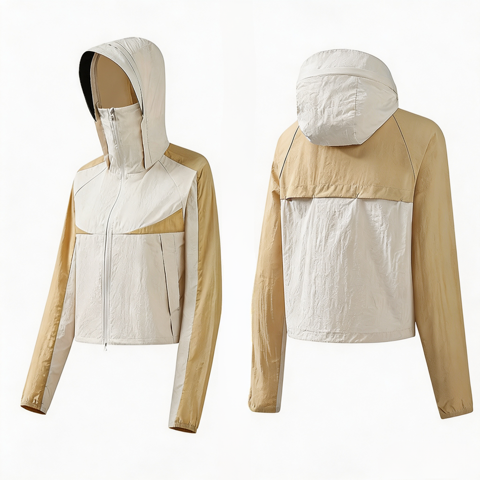 Women's Cropped Sun Protection Hooded Jacket, Summer Breathable Cool‑Feel Outdoor UV‑Proof Coat