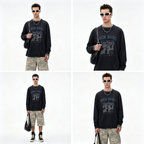 Long-sleeve T-shirt with vintage wash, dip-dye, and print.