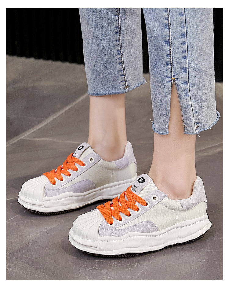 2025 summer new models, shell head dissolving shoes, genuine leather little white shoes, women's versatile casual trendy shoes