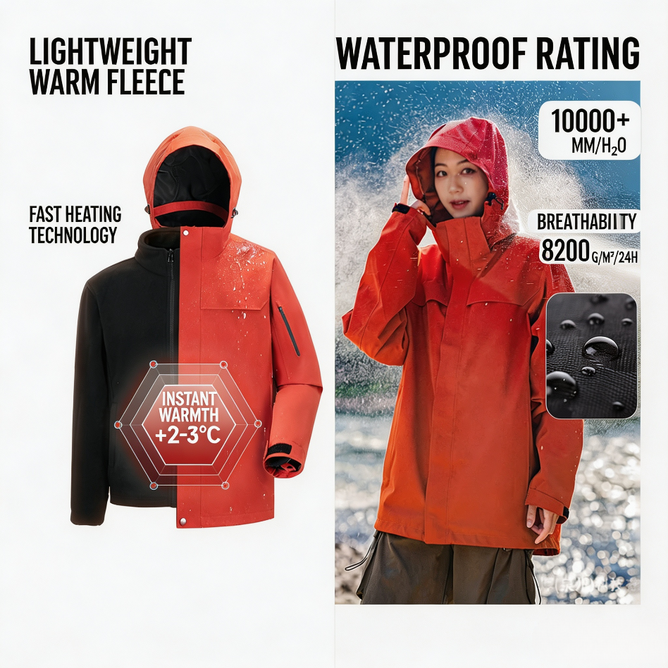 Toread 3‑in‑1 Down Hardshell Jacket, Windproof Waterproof Unisex Outdoor Mountaineering Coat