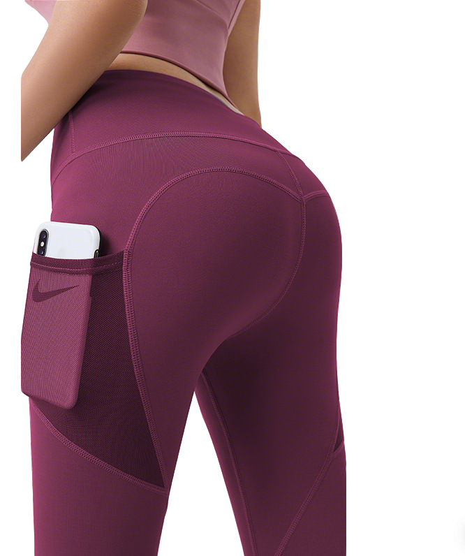 Slim Women's Yoga Leggings - Peach Buttock Side Mesh Pockets