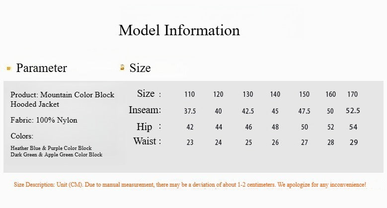 Mountain Style Color Block Hooded Casual Jacket for Middle and Large Children