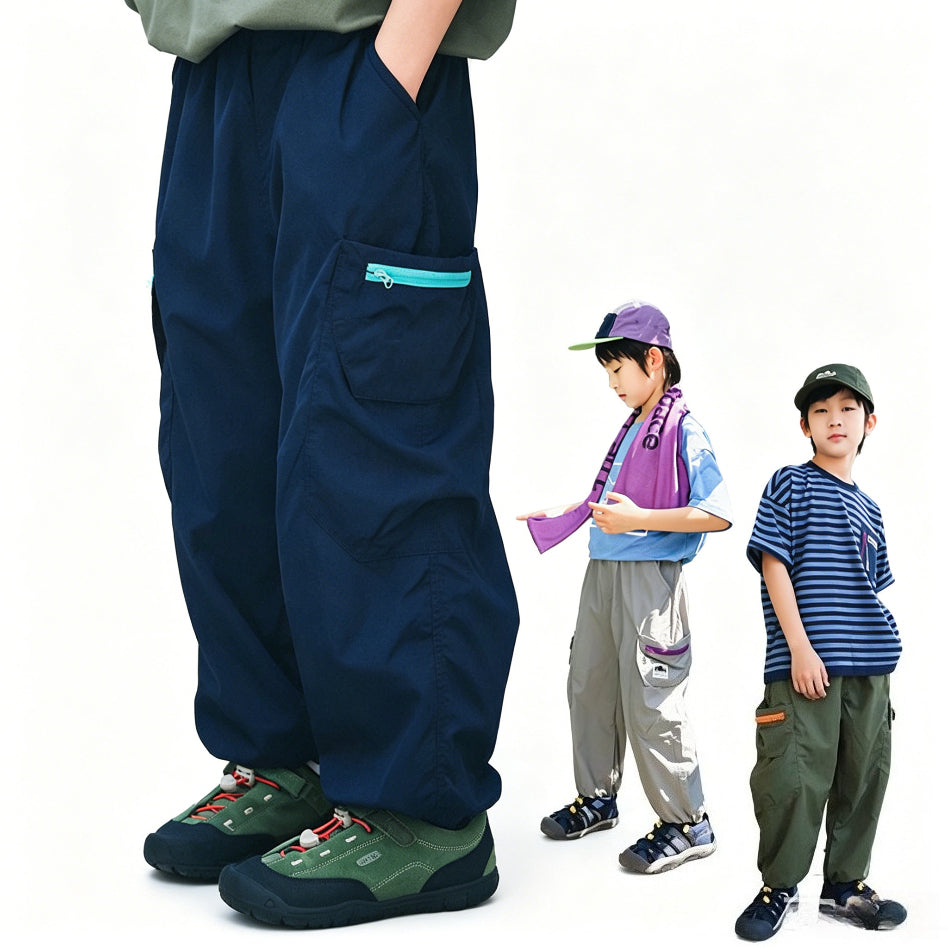 Boys Mountain Style Color Contrast Zipper Quick Dry Long Pants