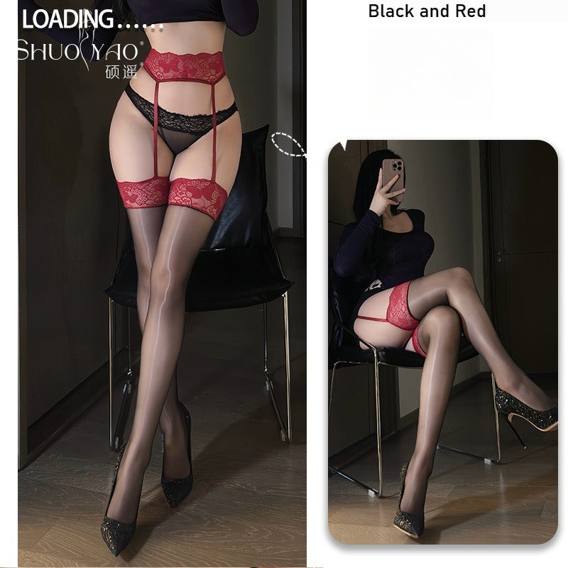 Women's lace stockings, garter sock combination, ultra-thin skin-penetrating/oily anti-hook, multi-color optional
