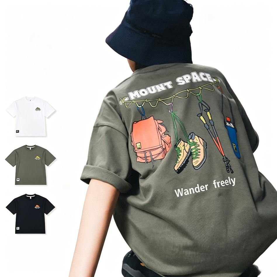 Outdoor-style graphic short-sleeve top for older children