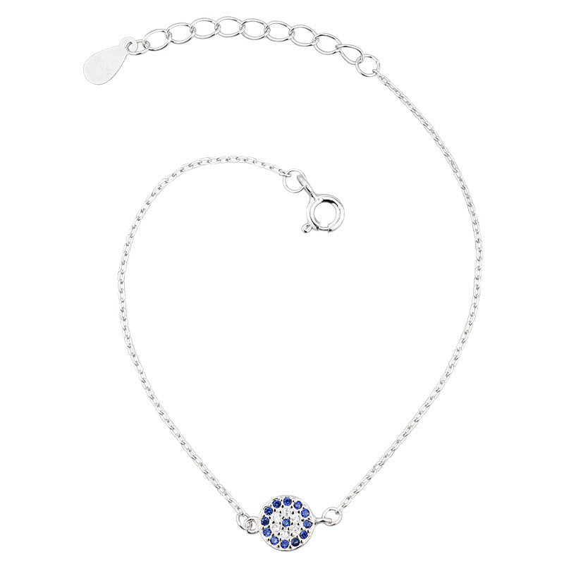 S925 Sterling Silver Evil Eye Anklet with Blue Diamonds