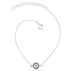 S925 Sterling Silver Evil Eye Anklet with Blue Diamonds