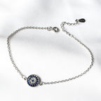 S925 Sterling Silver Evil Eye Anklet with Blue Diamonds