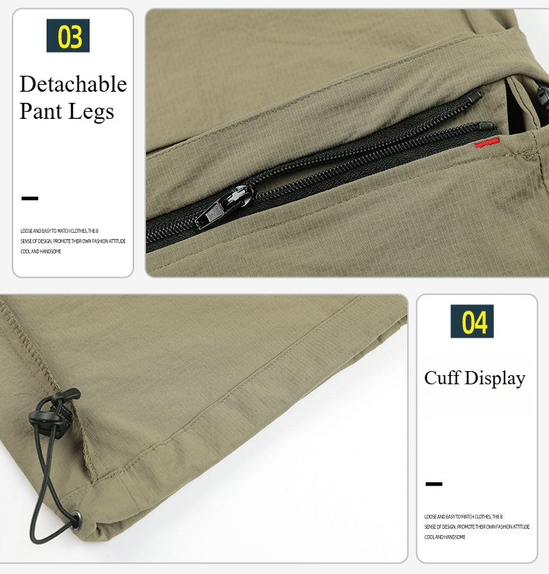 Men's Zip‑Off Cargo Hiking Pants, Waterproof Breathable Stretch Outdoor Trekking Trousers