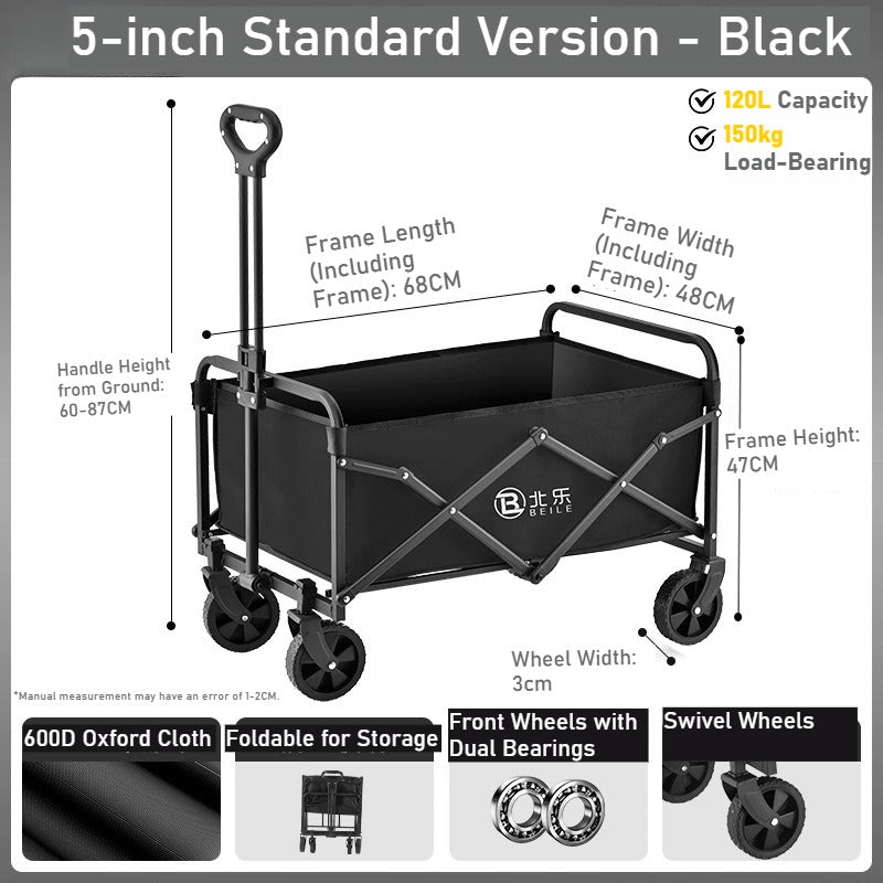 Outdoor camper cart Full metal camp trailer Foldable stall trolley Light travel camping picnic