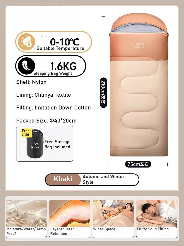 Portable Adult Fall Winter Sleeping Bag - Outdoor Thickened Warm Windproof Cold-Resistant for Car