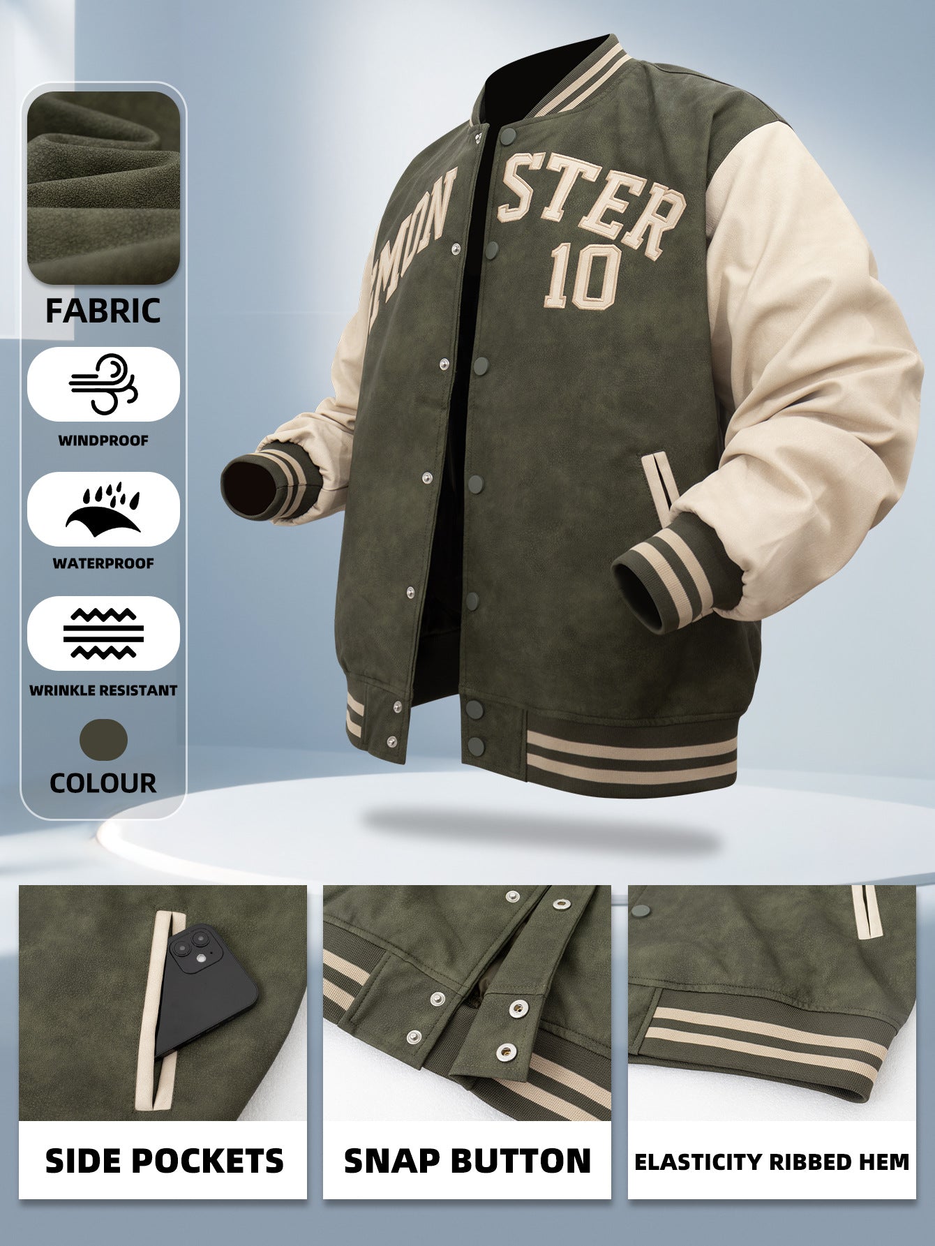 Autumn and winter men's vintage leather jacket, tie-dye embroidered aviator baseball jacket