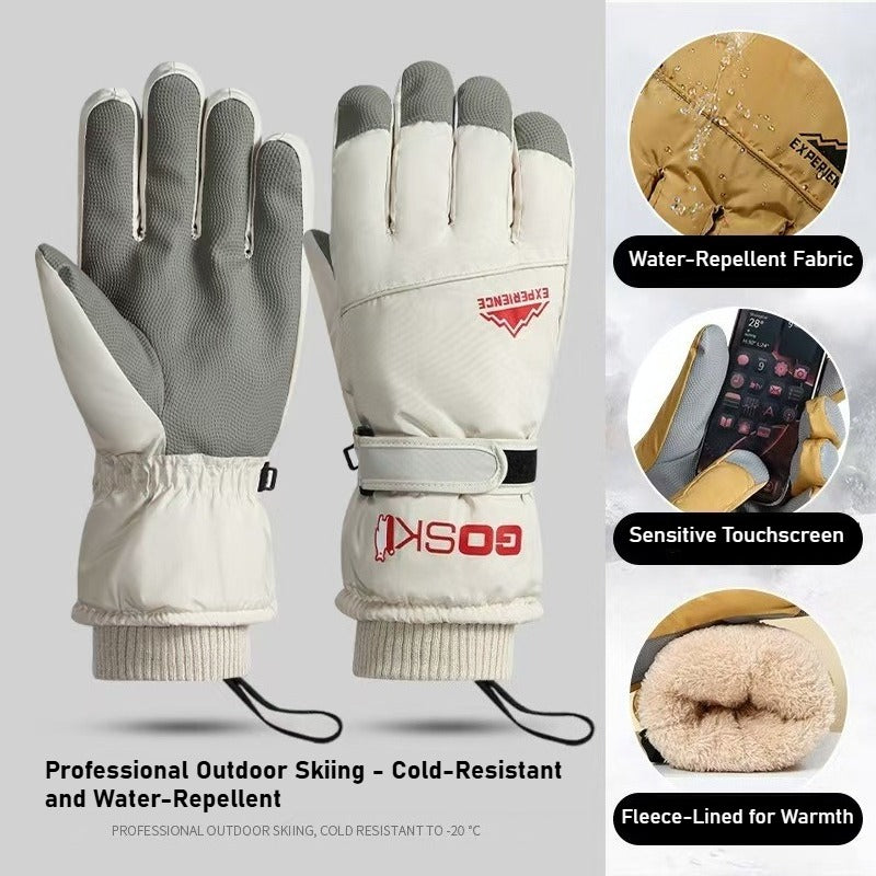 Ski gloves for men and women with fleece thickened in winter, outdoor cold protection and warmth, windproof waterproof touch screen couple cycling gloves