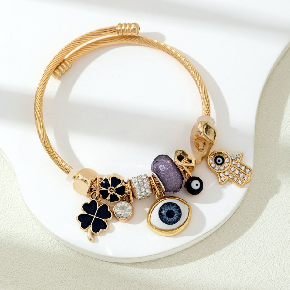 DIY Evil Eye Bracelet with Rhinestones, God's Hand, Four-Leaf Clover, and Heart Design