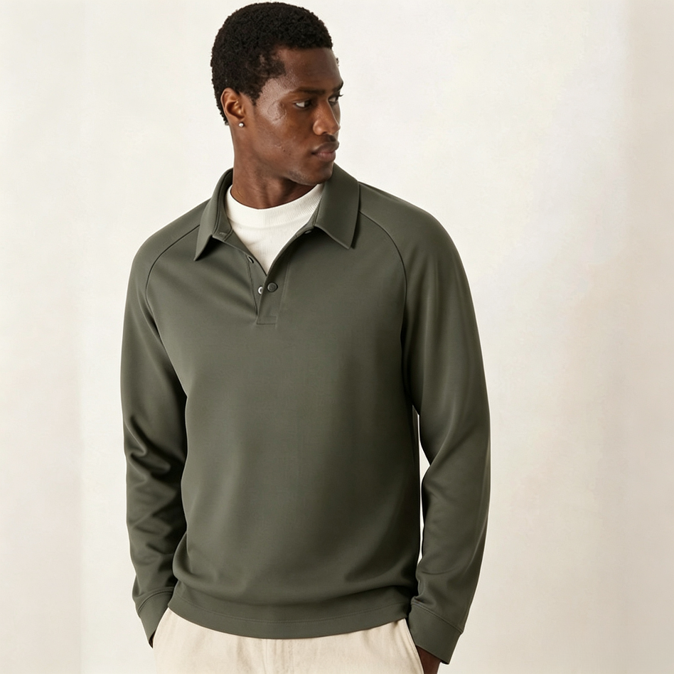 WENHOUU Men's Fleece Lined Long Sleeve Polo Shirt for Outdoor Sports