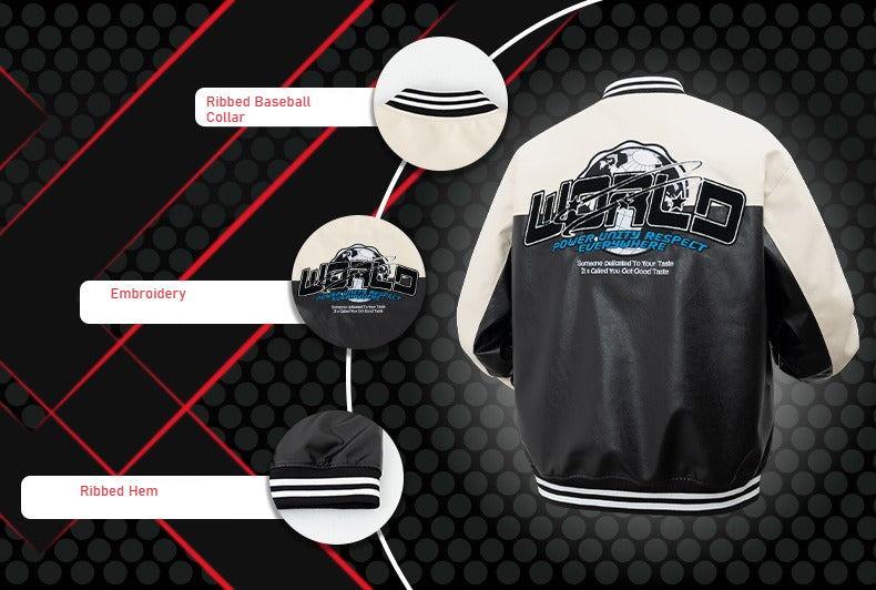 Men's loose PU leather baseball jacket | Cross-border European and American locomotive style faux leather cardigan jacket, motorcycle riding trendy and cool top