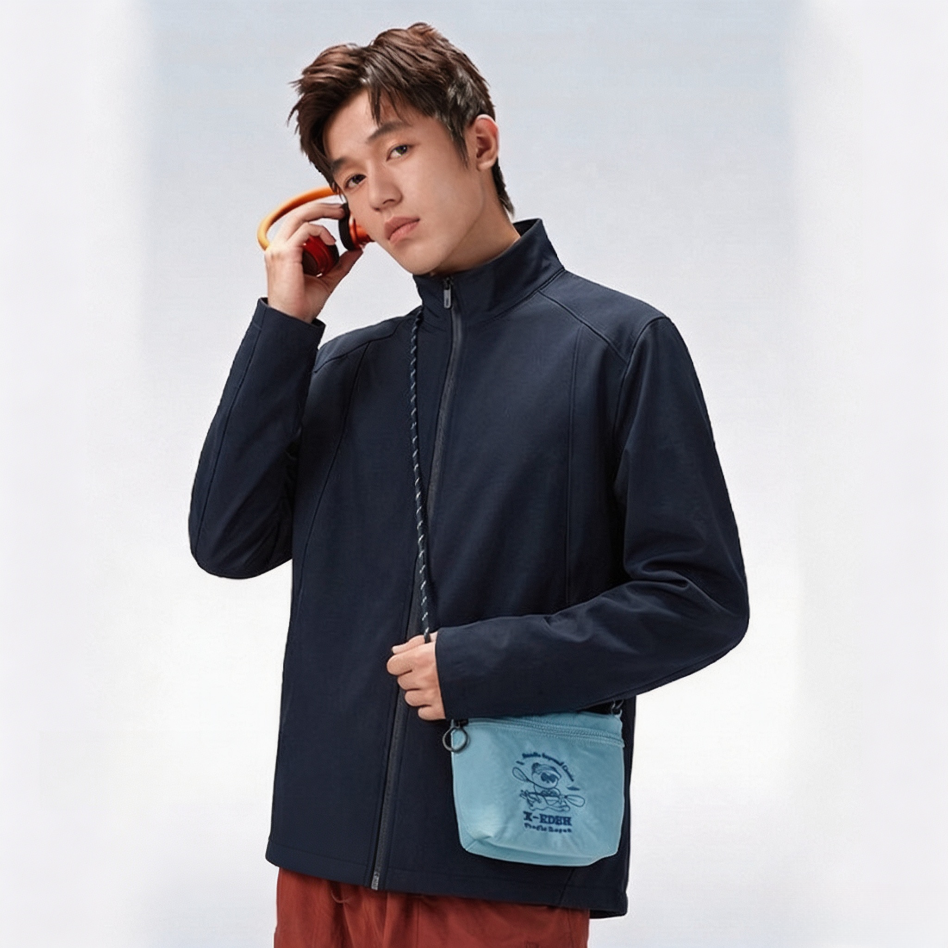 Men Women Stand‑Collar Softshell Jacket Lightweight Windproof Water Resistant Outdoor Business Coat