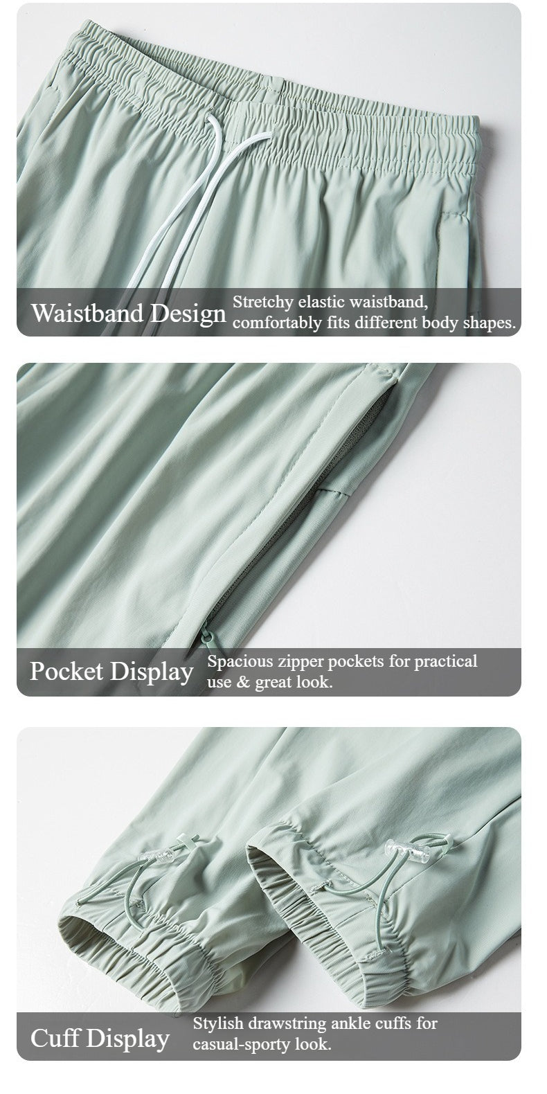 Unisex UPF 50+ Ice Silk Quick Dry Pants Thin Stretch Straight Cuffed Outdoor Casual Long Trousers