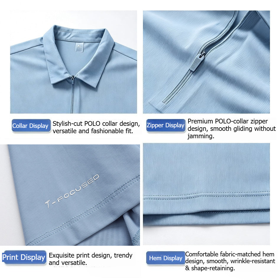 Men's Half‑Zip Short Sleeve Polo Shirt, Breathable Antibacterial Ultra‑Light T‑Shirt