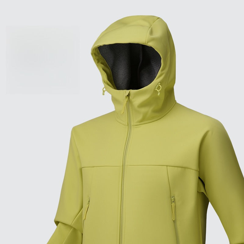 Men Women Loose Softshell Hooded Jacket Wind‑Resistant Water Repellent Outdoor Coat