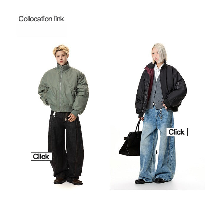 silhouette loose short aviator cotton jacket, thickened warm cotton clothes in winter, the same for men and women