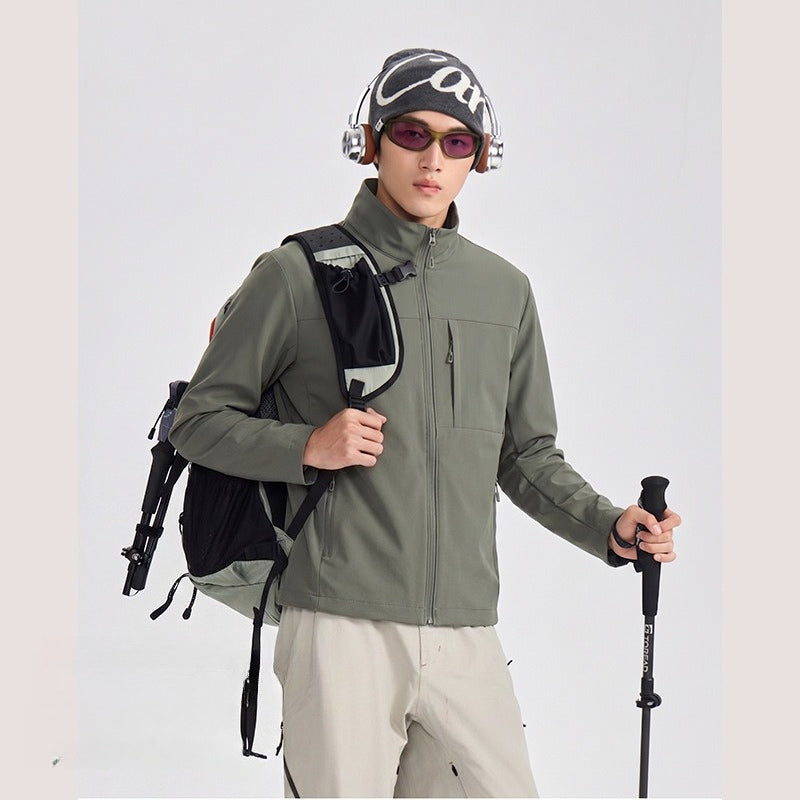 Unisex Stand‑Collar Softshell Jacket Lightweight Outdoor Commuter Outerwear for Men Women