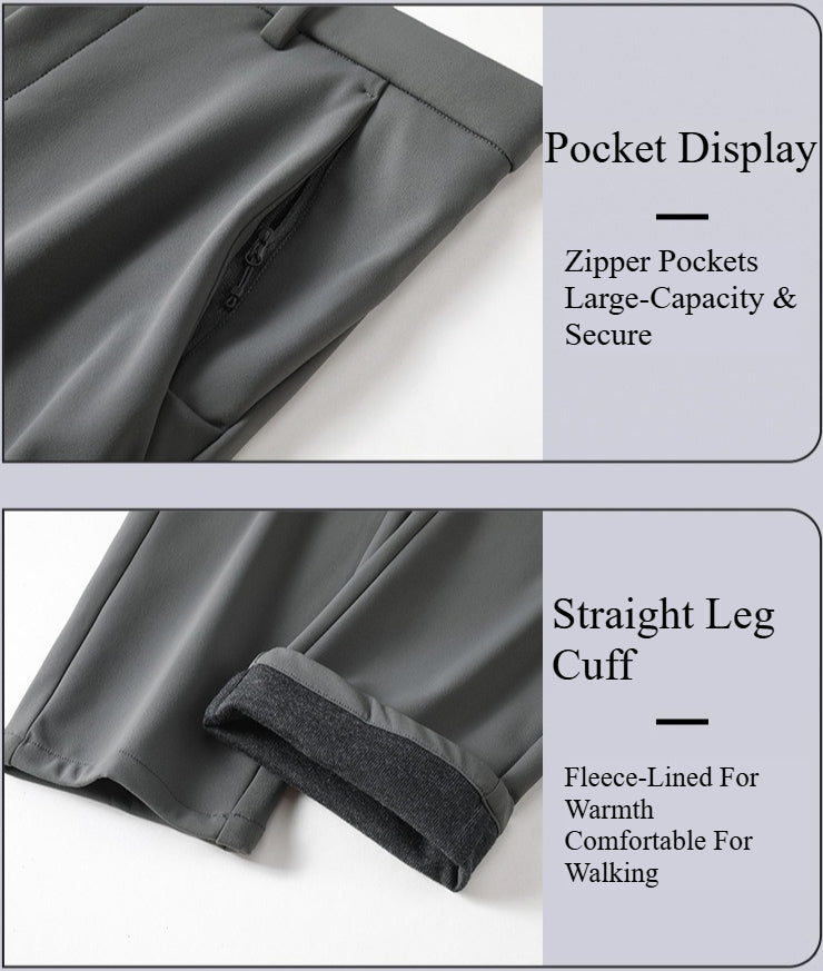 Men Women Stretch Softshell Pants, Wool‑Lined Warm Business Casual Straight‑Leg Trousers