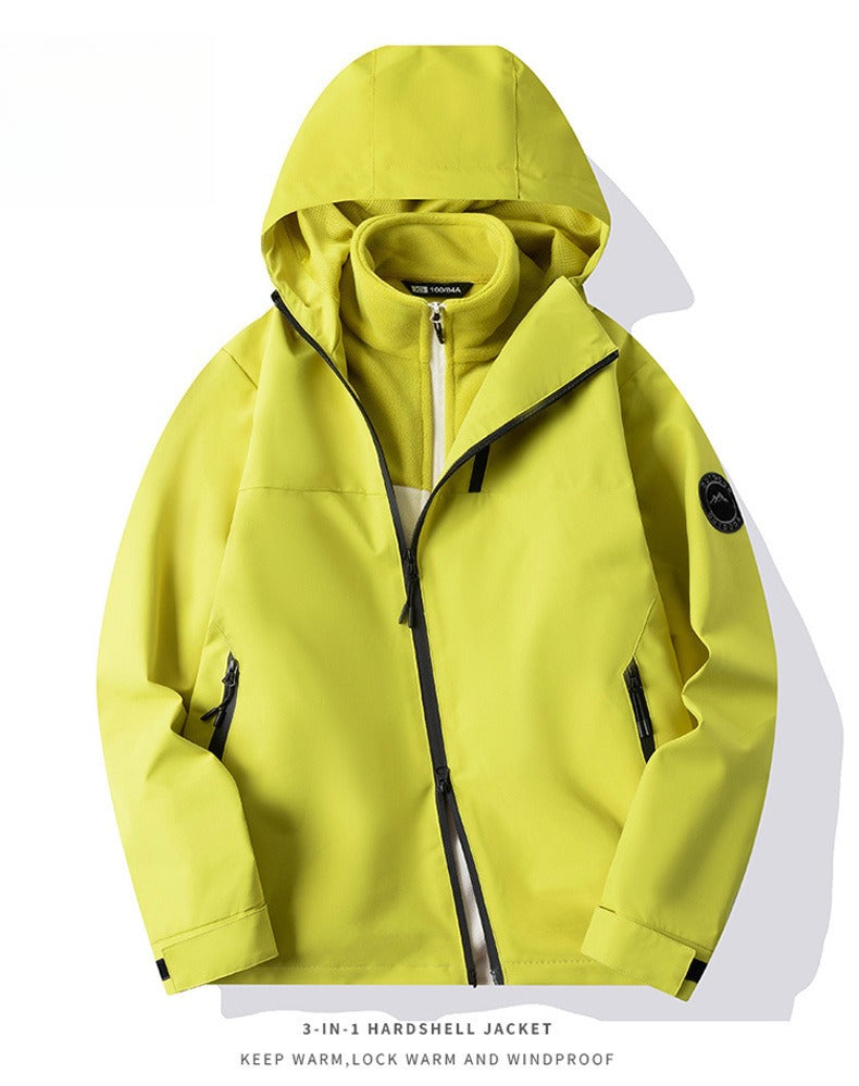 Autumn and winter three-proof jacket for men and women outdoor sports waterproof mountaineering hooded jacket