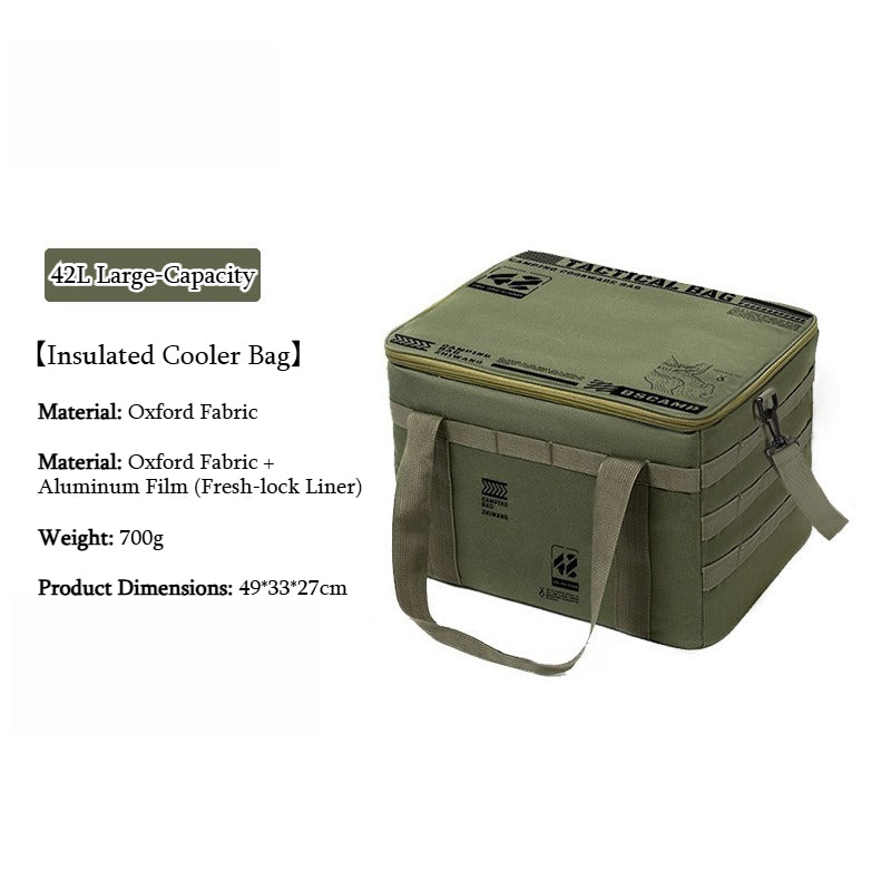 Tactical Large‑Capacity Insulated Cooler Bag, Portable Outdoor Storage Bag for Camping Picnic Tableware Cookware Gear