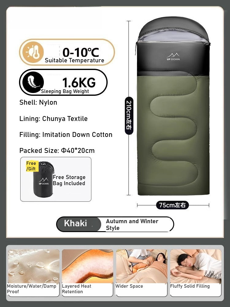 Portable Adult Fall Winter Sleeping Bag - Outdoor Thickened Warm Windproof Cold-Resistant for Car
