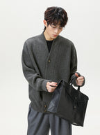 Men's Solid Color Stand Collar Knitted Cardigan