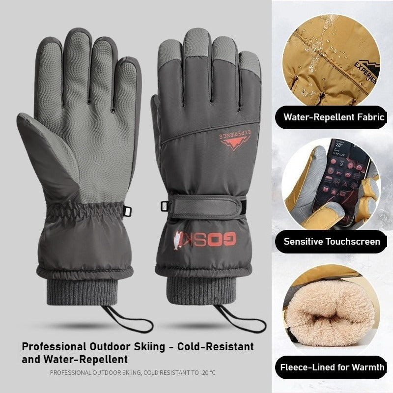 Ski gloves for men and women with fleece thickened in winter, outdoor cold protection and warmth, windproof waterproof touch screen couple cycling gloves