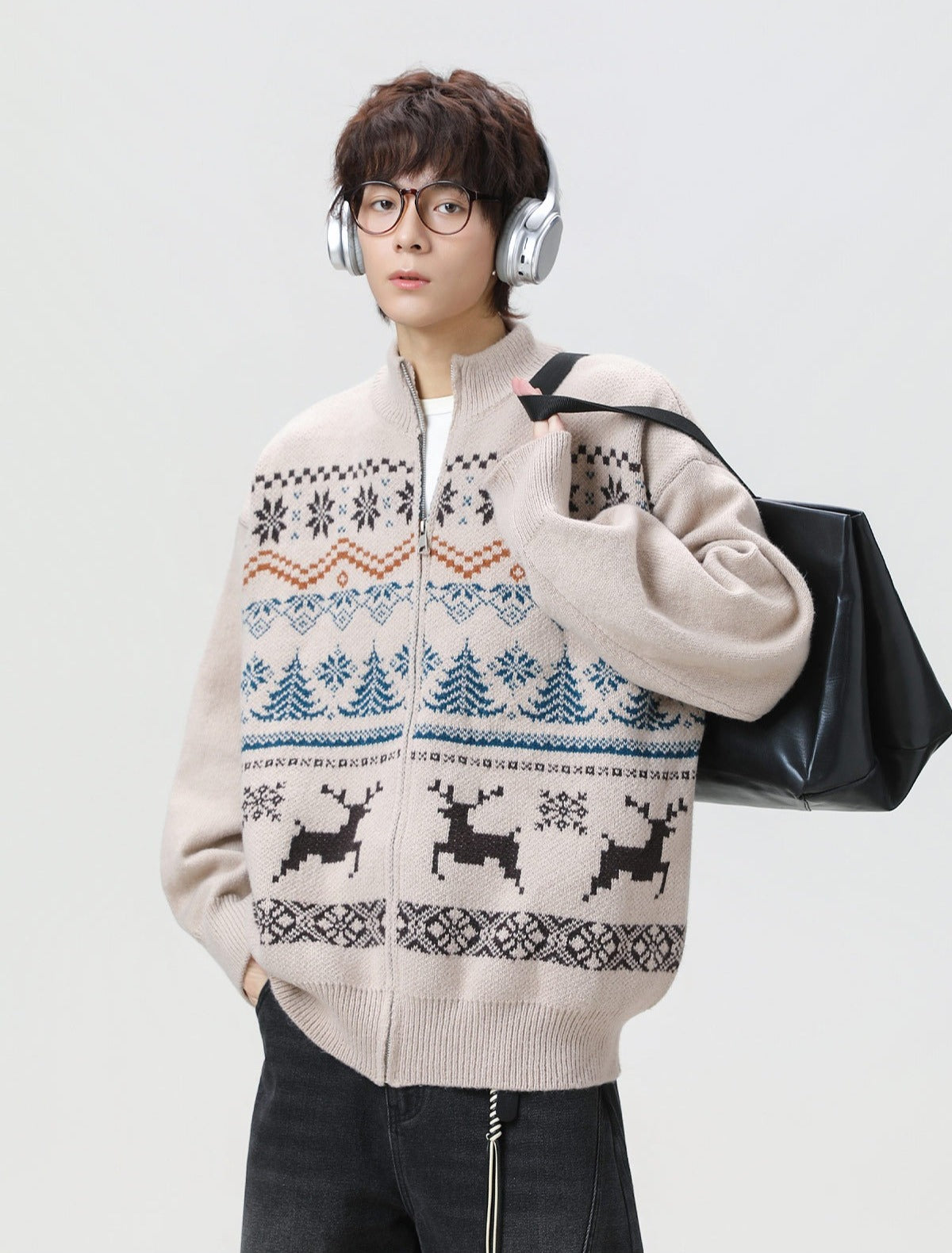 Autumn and winter new men's Fair Island jacquard cardigan, retro ethnic style soft waxy texture knitted coat