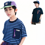 Boys Mountain Zipper Pocket Color Block Stripe Tee