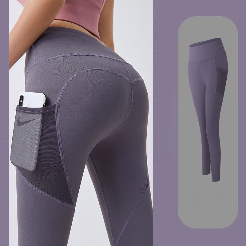 Peach - butt fitness tight sports yoga pants with mesh side pockets