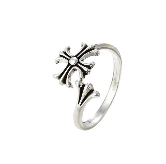 Hip-hop retro cross flower ring, punk style adjustable
