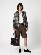 Lightweight plaid long-sleeve shirt-jacket with a small stand collar