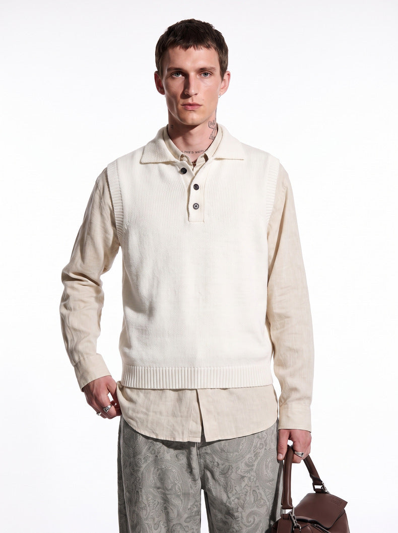 Sleeveless Collared Wool Knit Vest