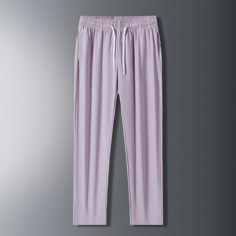 Unisex UPF 50+ Ice Silk Quick Dry Pants Thin Stretch Straight Cuffed Outdoor Casual Long Trousers