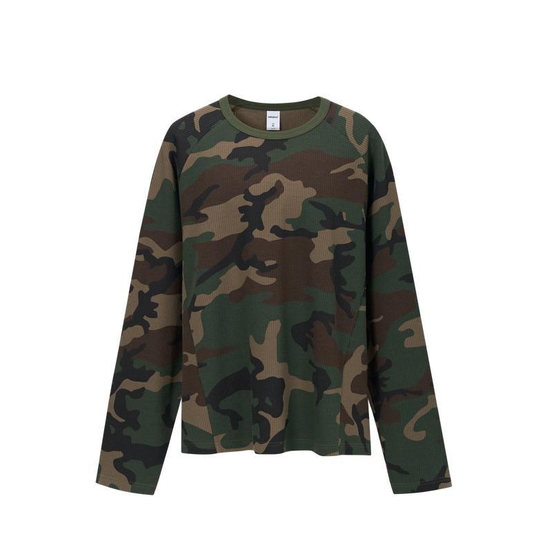 Street‑Style Waffle Knit Camo Long‑Sleeve T‑Shirt