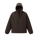 Faux two-piece fleece-lined street style short wide hooded cotton jacket for men