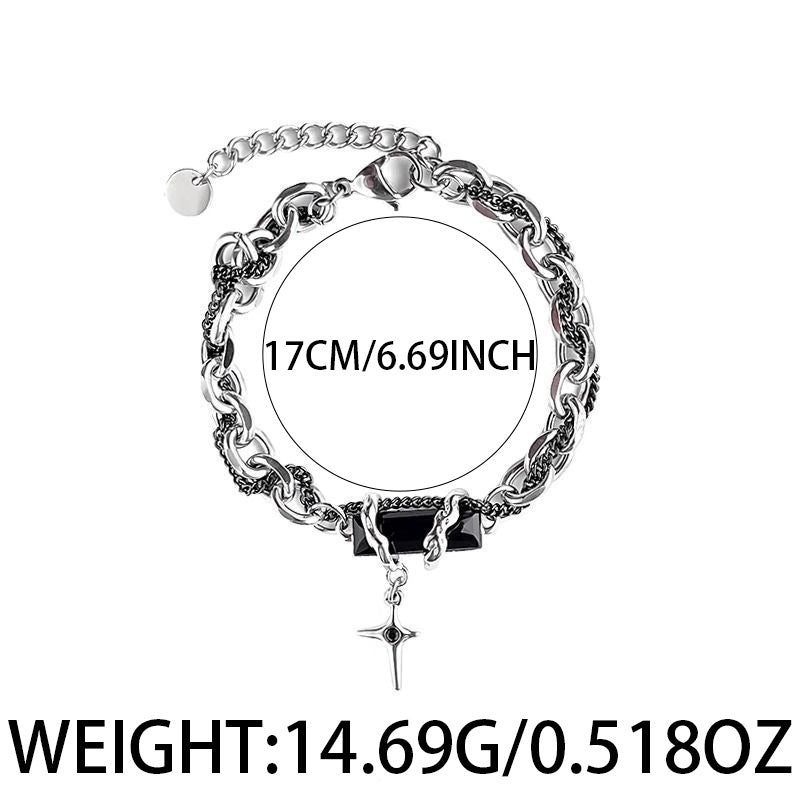 Black Diamond-Style Stone-Accented Titanium Steel Bracelet
